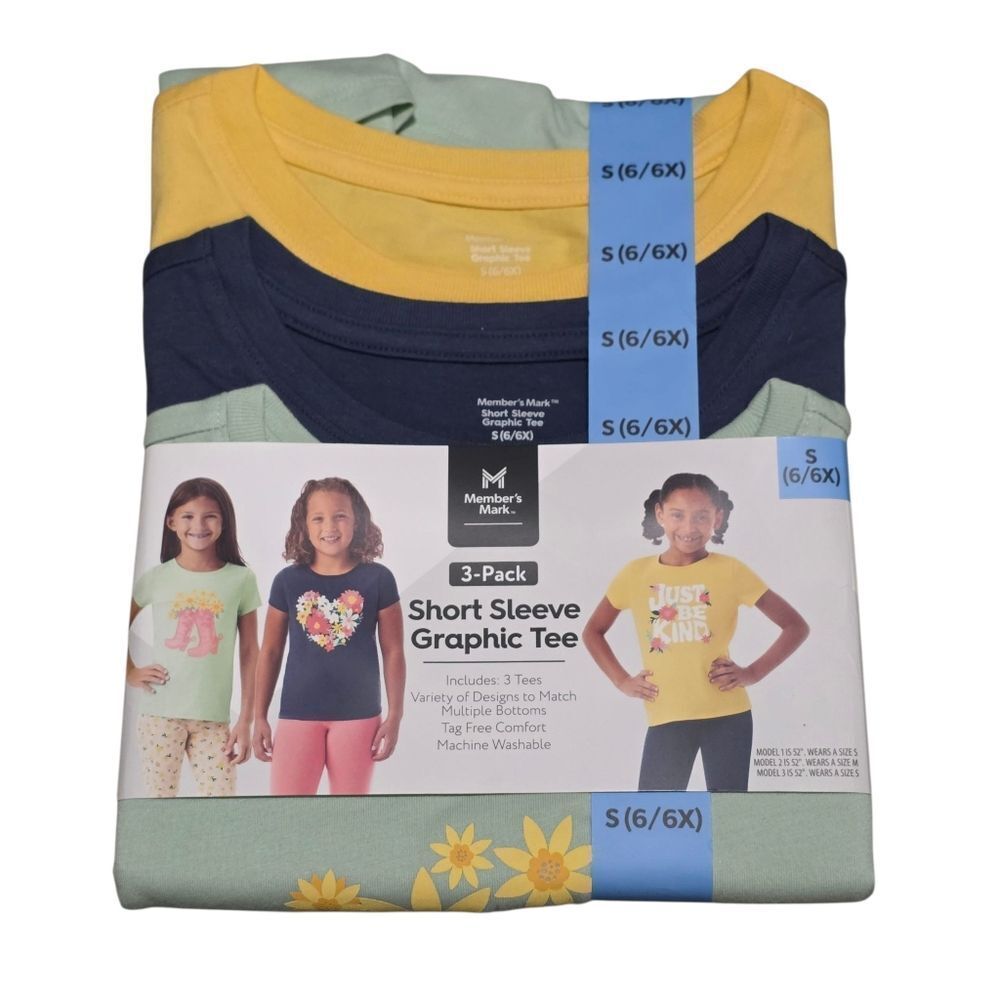 Kids Short Sleeve Graphic Tee 3-Pack - Yellow, Navy, Mint